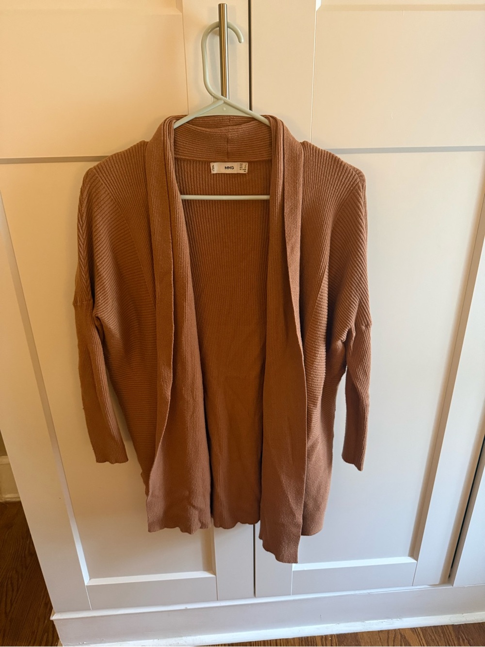 Mango Open-Front Ribbed Cardigan - Rust Brown